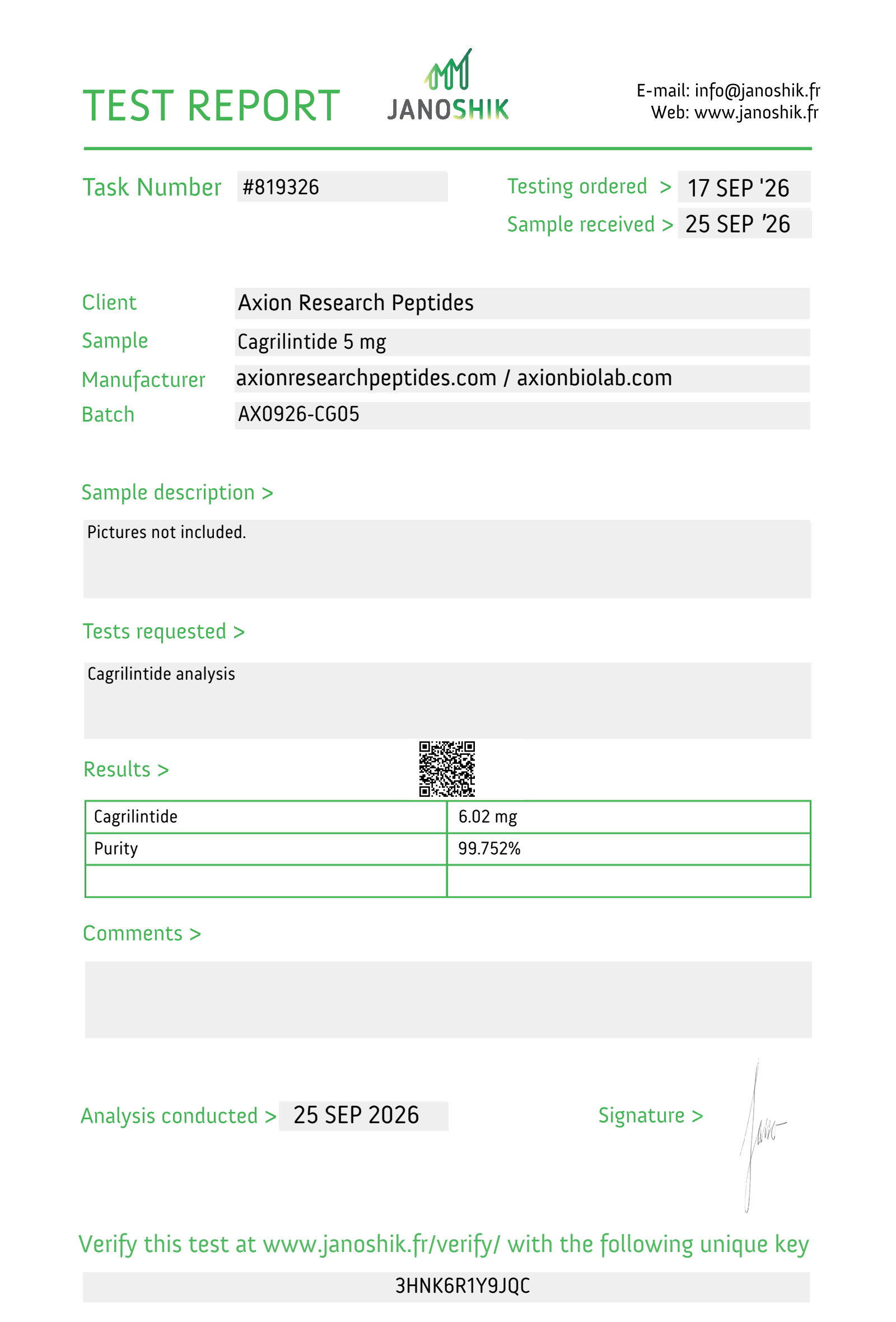 Janoshik Analytical - Task #819326 Cagrilintide 5 mg